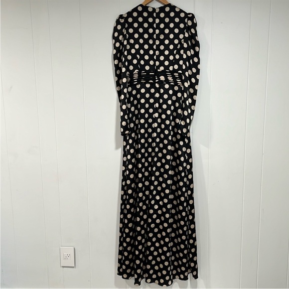 Mac Duggal 26572 Polka Dot Maxi Dress Size 6 Puff Sleeve Slit Gown Black - Picture 3 of 10